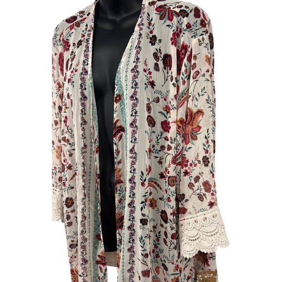 Mason & Belle Women Plus Size 3X Floral Open Front Kimono Cardigan Lace Trim New - Picture 4 of 10